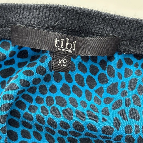 Tibi Silk Animal Print Pullover Top XS Long Sleeve Blue Black - Picture 5 of 8